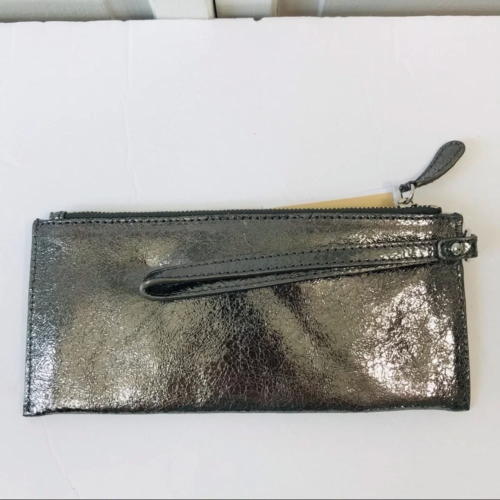 MICHAEL KORS Gunmetal Small Zip Wristlet